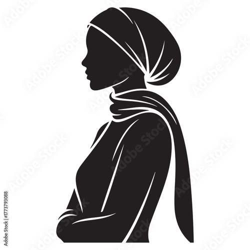 Elegant Woman Silhouette in Headscarf – Fashion and Cultural Style Illustration
