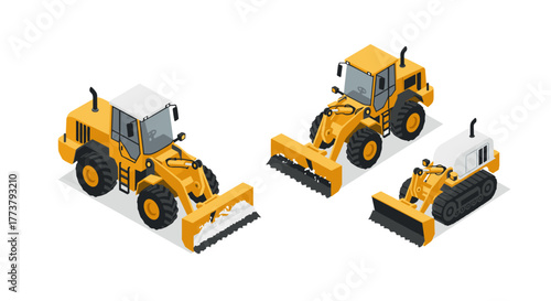 Heavy-duty construction machines in isometric style