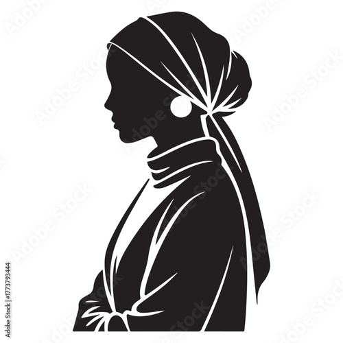 Elegant Woman Silhouette in Headscarf – Fashion and Cultural Style Illustration