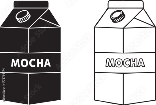 Mocha beverage carton package outline and silhouette vector icon design.