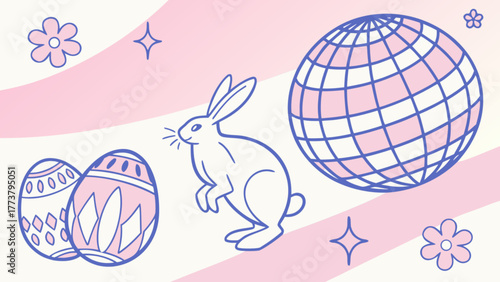 Easter bunny surrounded by decorated eggs with pastel colors festive spring holiday scene with cute rabbit and egg hunt