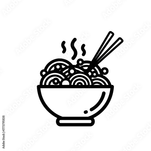 Steaming Bowl of Noodles with Chopsticks, Delicious Asian Cuisine Icon.