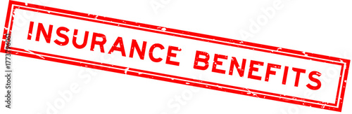Grunge red insurance benefits word square rubber seal stamp on white background