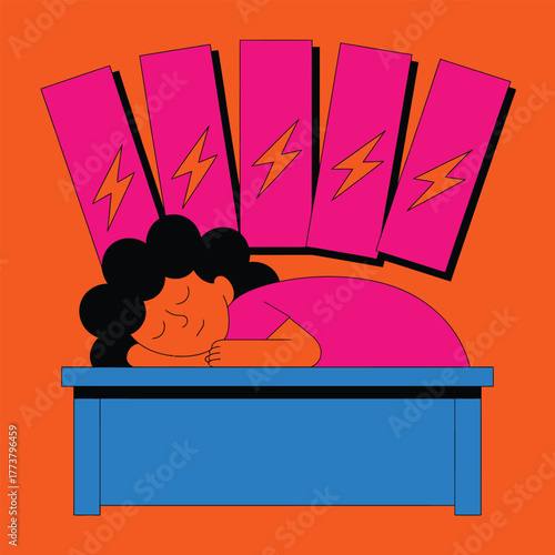 Person Sleeping at Desk with Energy Bolt Cards