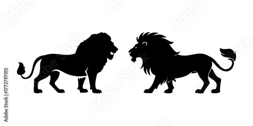 lion with mane big cat black silhouette logo set.