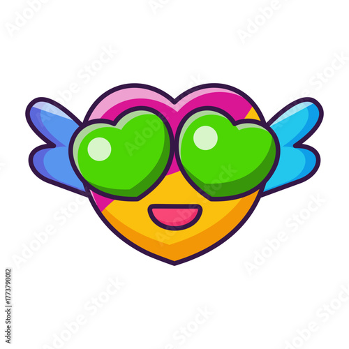 A flat style icon depicting heart eyes