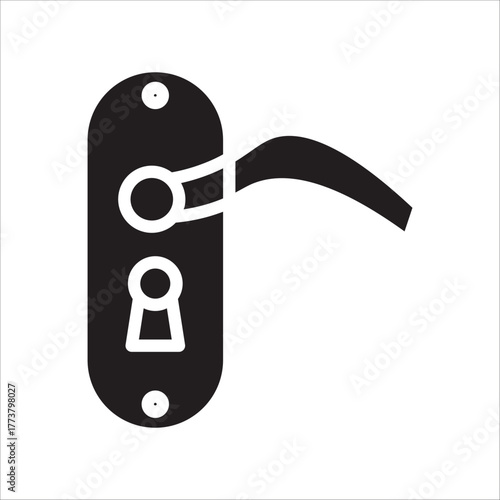 A solid black silhouette icon of a pair of modern door handles equipped with escutcheon plates and keyholes, symbolizing security, entry, access to the home, safety, or locking mechanisms.