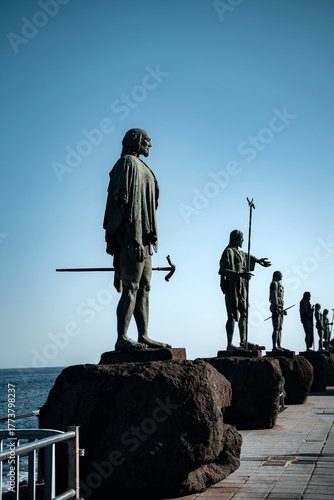Candelaria, a coastal town on Tenerife, Spain, famous for its seaside promenade, the Basilica of Our Lady of Candelaria, and the statues of the Guanche kings.