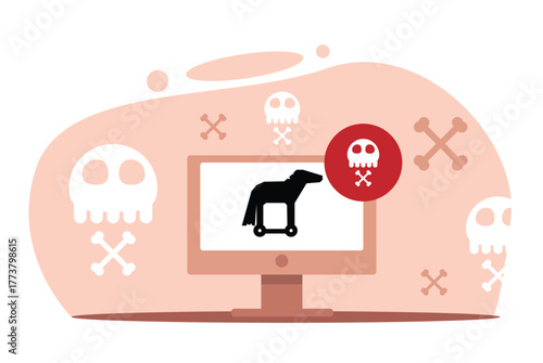 Desktop Computer is Infected with a Trojan Horse Virus. Technology and safety online vector art