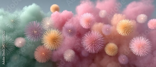 Abstract Swirling Pastel Clouds With Delicate Fireworks Exploding Creating A Dreamy Magical Atmosphere In Soft Lighting