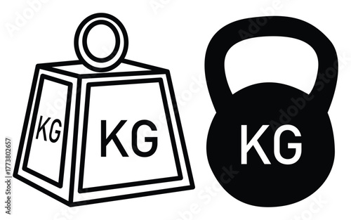 Fitness Weight Icons — Kilogram Measure Tool,  Heavy Metal Mass Symbol Vector