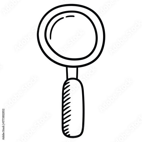 Hand-drawn doodle magnifying glass on a white background.