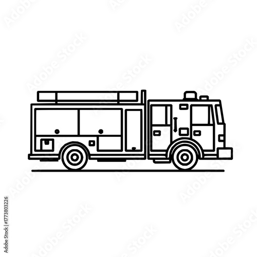 Firefighter truck emergency vehicle outline drawing for kids coloring page and design projects vector art