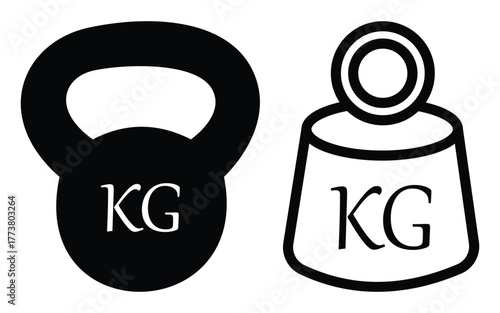KG Weight Icon Collection — Flat Iron Dumbbell, Gym Equipment, and Mass Scale Vector Design