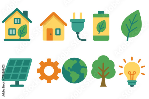 Eco-friendly, sustainable flat icon set. Green energy, environment icons collection