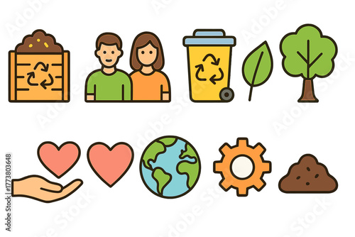Environmental, recycling flat icon set. Eco-friendly, nature conservation icons collection