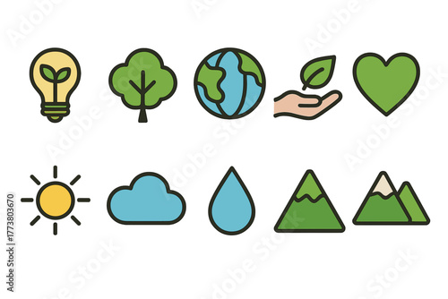 Environmental, nature outline icon set. Eco-friendly symbols for sustainability and conservation