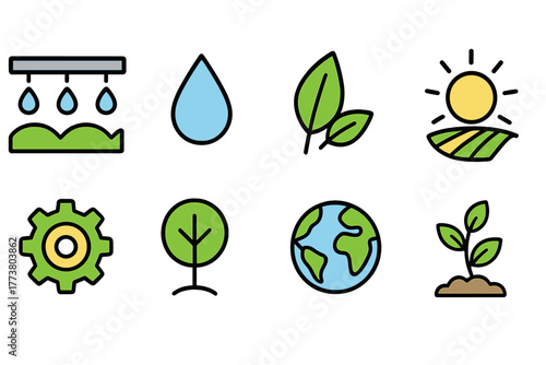 Eco, nature flat icon set. Environment, sustainability, green energy icons collection