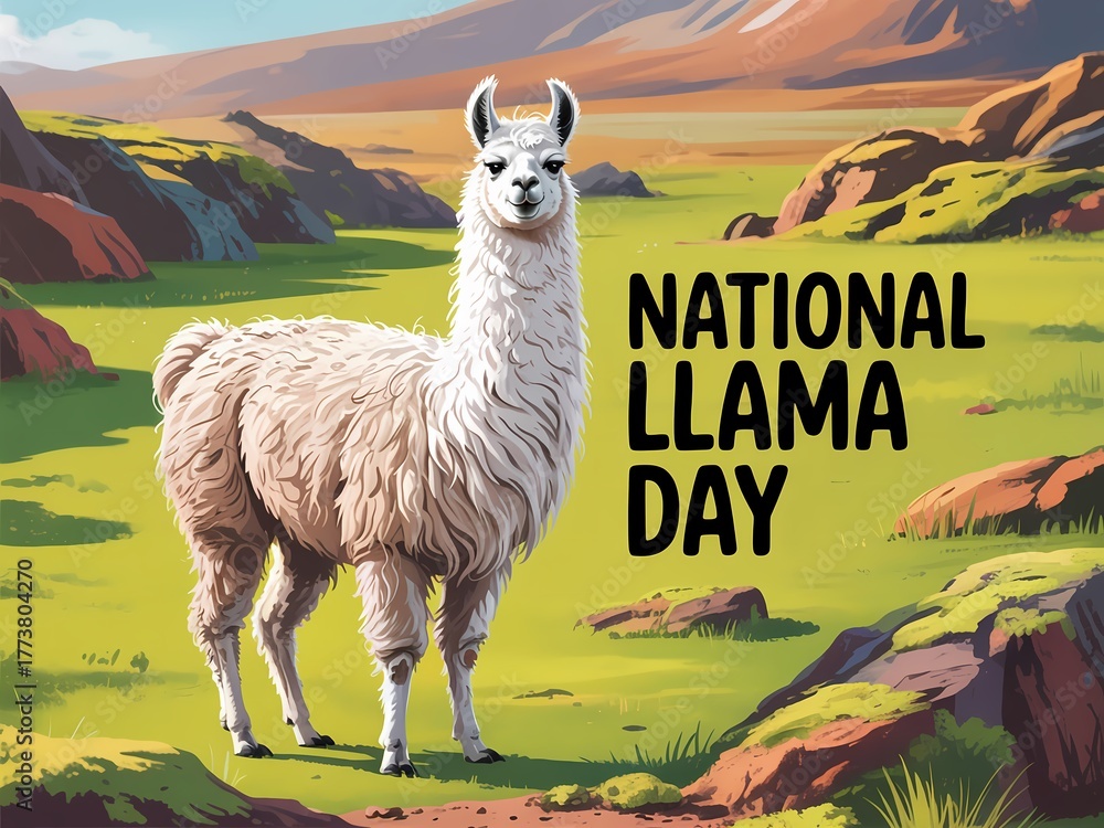 Obraz premium Celebrate national llama day with a majestic llama in a scenic mountain landscape
