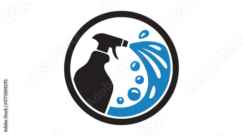 Cleaning spray bottle icon with water splash