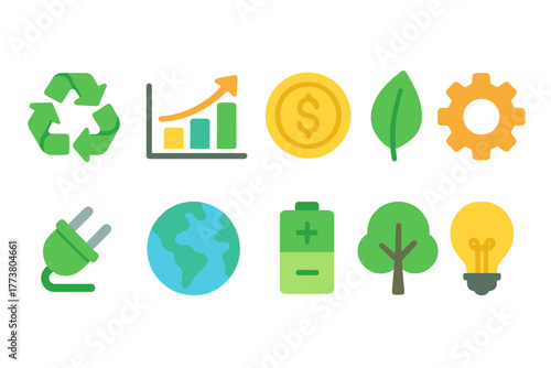 Eco, environment flat icon set. Green energy, sustainability, recycling flat icons