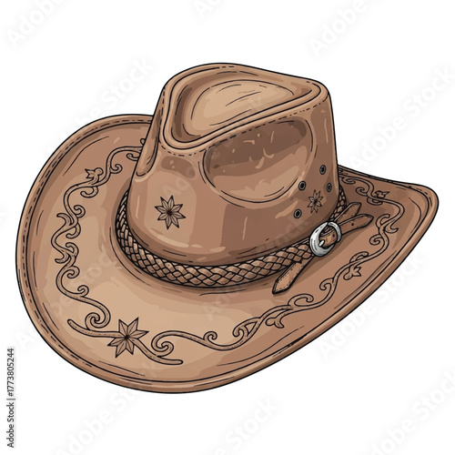 a stylized detailed depiction of a vintage cowboy hat featuring elegant seams and aged texture