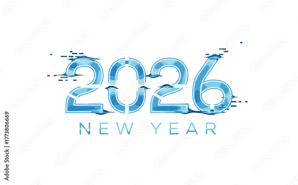 Obraz premium New Year 2026 Liquid Glitch Effect Typography with Fast Movement Lines Vector