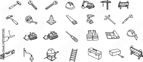 Construction Tools  Equipment: Hand-Drawn Doodle Icons