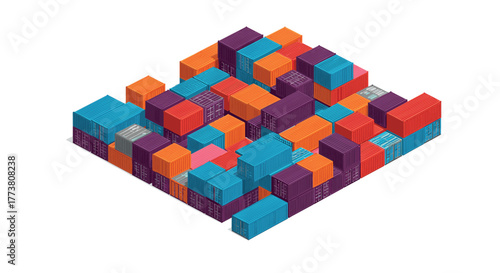 Colorful isometric shipping containers