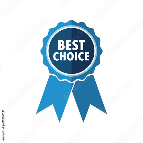 Best Choice Badge Vector Illustration, Blue Rosette Award Ribbon Seal Isolated