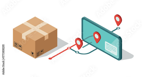 Smart packaging and logistics with gps tracking in isometric design