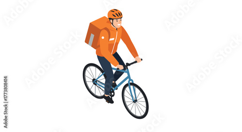 Delivery cyclist in motion modern urban transportation in isometric style