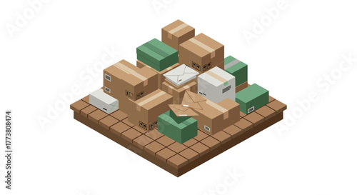 Isometric cardboard and packaging boxes on pallet