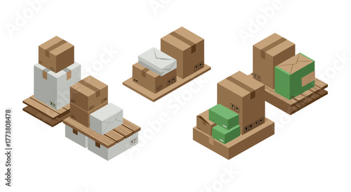 Isometric cardboard packaging and pallets for shipping and logistics