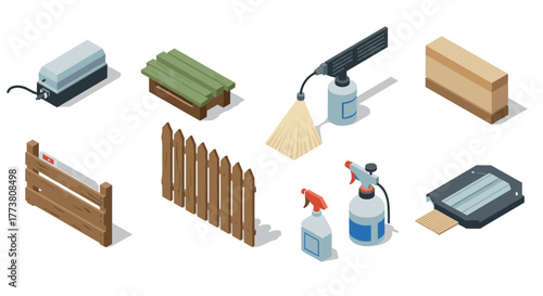 Isometric gardening and home maintenance tools collection