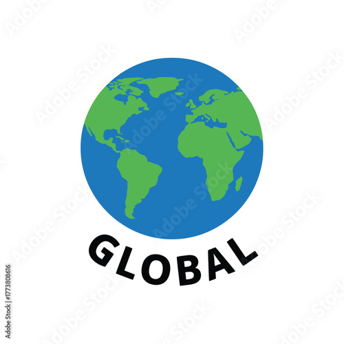 Global Icon Earth Map Illustration with Text Isolated on White