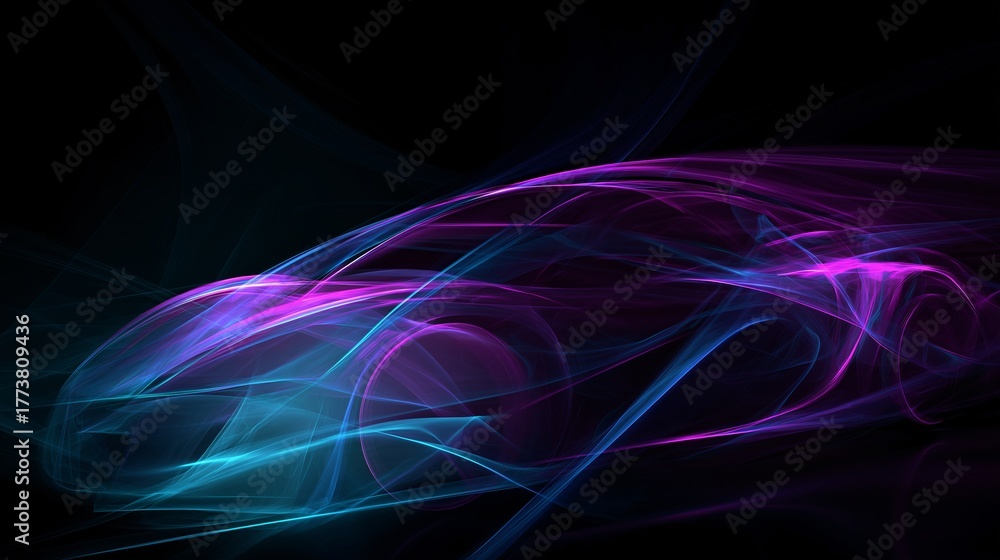 Fototapeta premium Futuristic Electric Car Made of Glowing Light Energy Lines