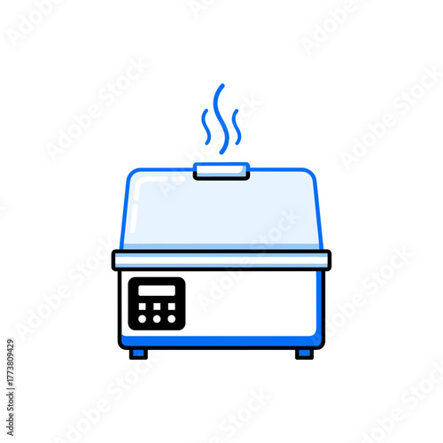 Sterilizer appliance illustration with steam, blue design, hygiene concept, transparent background