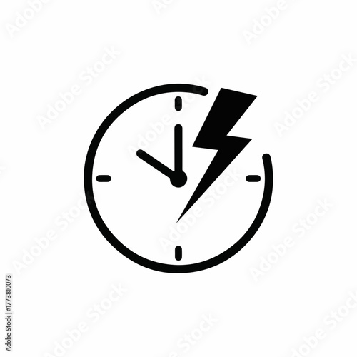 Quick time icon depicts speedy process with clock face and lightning bolt, quick time representing efficiency and urgency. Illustrative quick time symbol highlights fast pace and short duration.