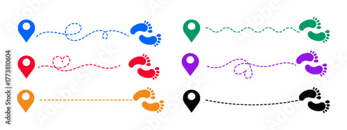 Colorful Journey Path Footprints  Navigation and Tracking Concept