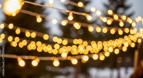 Softly glowing string lights creating a warm ambiance outdoors