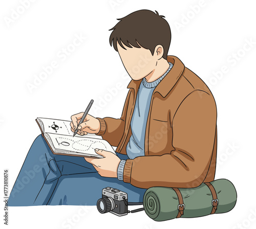 solo traveling flat design, backpacker illustration