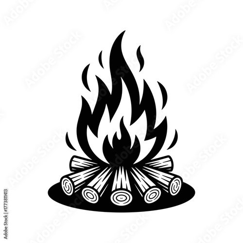 Campfire Flames Wood Logs Illustration