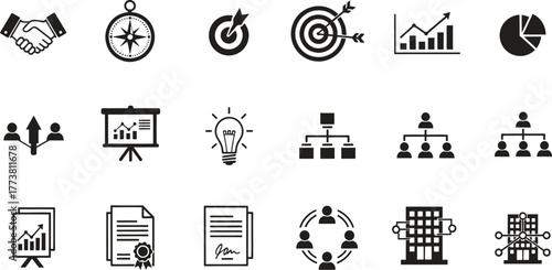 Business icons set for corporate success and financial planning