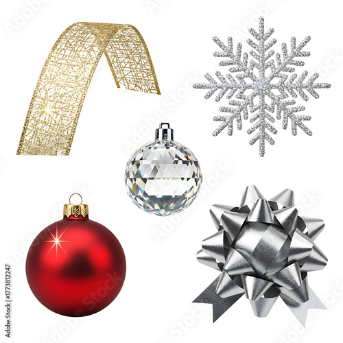 Collection of festive christmas ornaments and decorations for the holidays