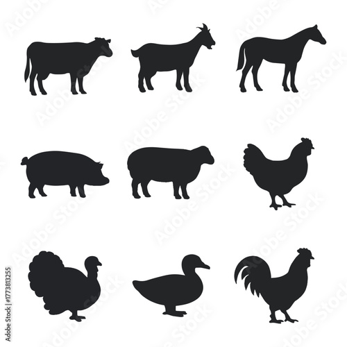 Silhouette Style Collection of Farm Animal Illustration Graphic Resource Set