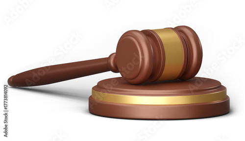 Canvastavla Realistic wooden judge hammer isolated on a white background