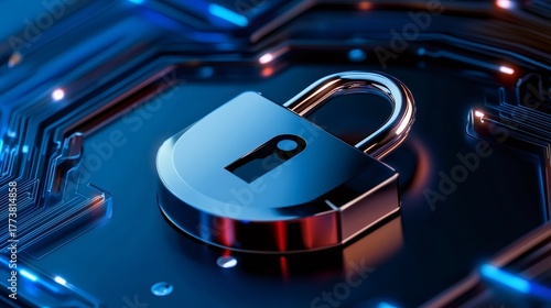 Digital lock on circuit board symbolizing data protection and cybersecurity