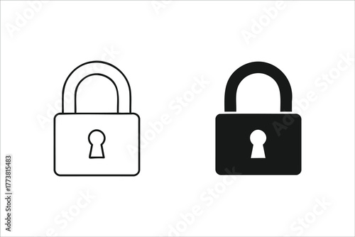 Padlock icon, outline and filled, isolated on white background