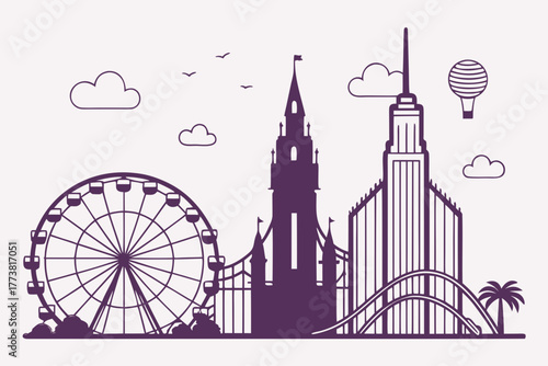 Minimal vector of Orlando skyline amusement park silhouette
